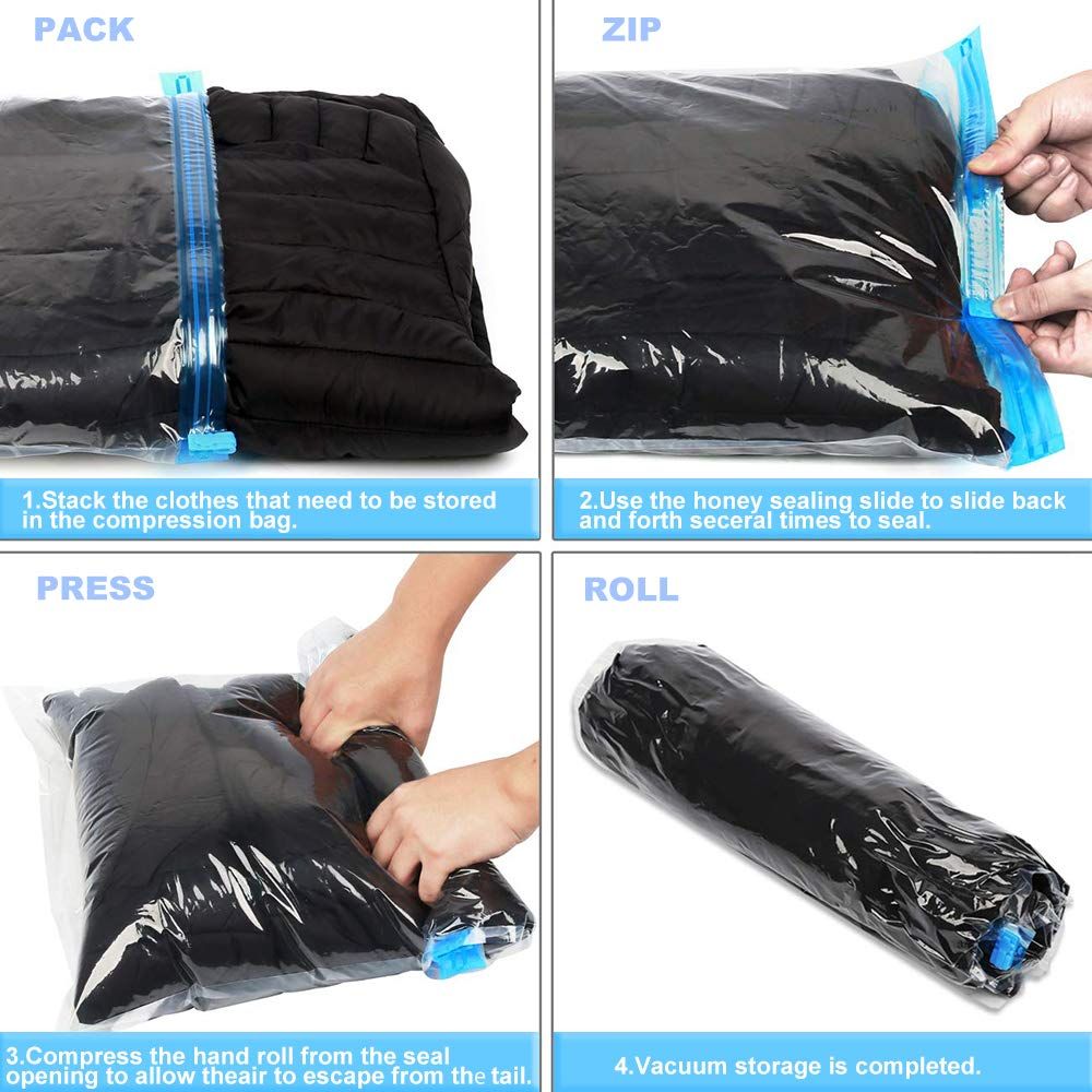 Space Saver Bags - No Vacuum or Pump Needed - Vacuum Storage Bags for Travel Accessorie - Travel and Home Packing Organizers