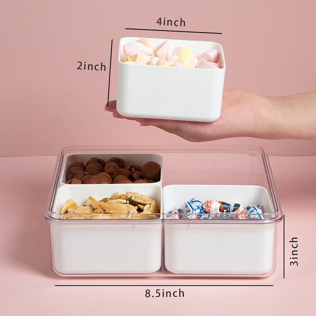 2Pack Divided Veggie Tray with Lid for Snack Serving Container Salad Keeper with 4 Removable Boxes Stackable Refrigerator