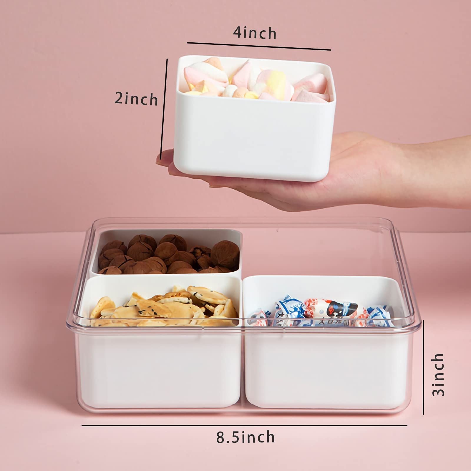 2Pack Divided Veggie Tray with Lid for Snack Serving Container Salad Keeper with 4 Removable Boxes Stackable Refrigerator
