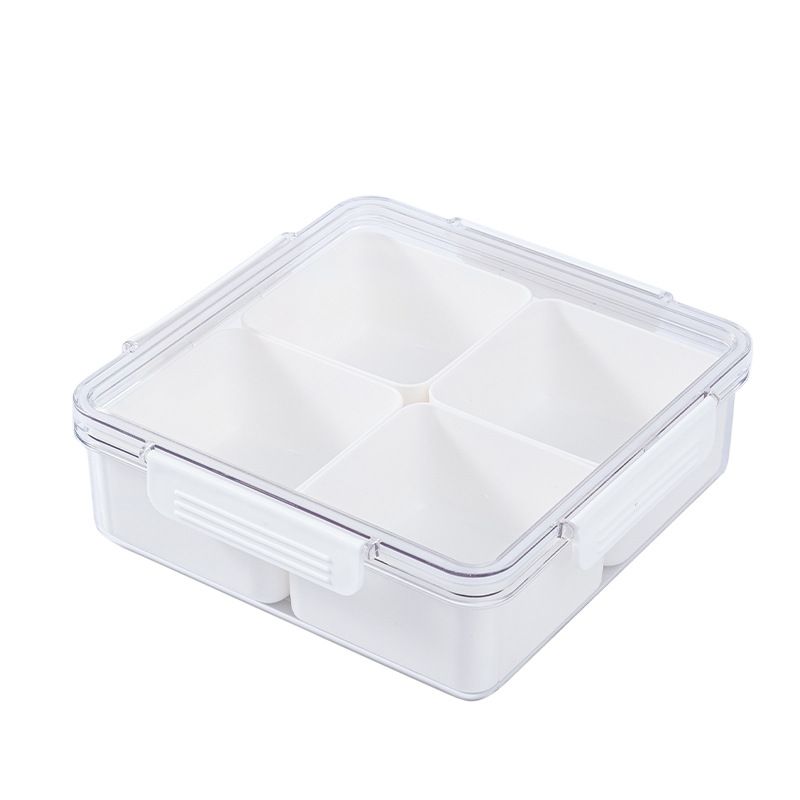 2Pack Divided Veggie Tray with Lid for Snack Serving Container Salad Keeper with 4 Removable Boxes Stackable Refrigerator