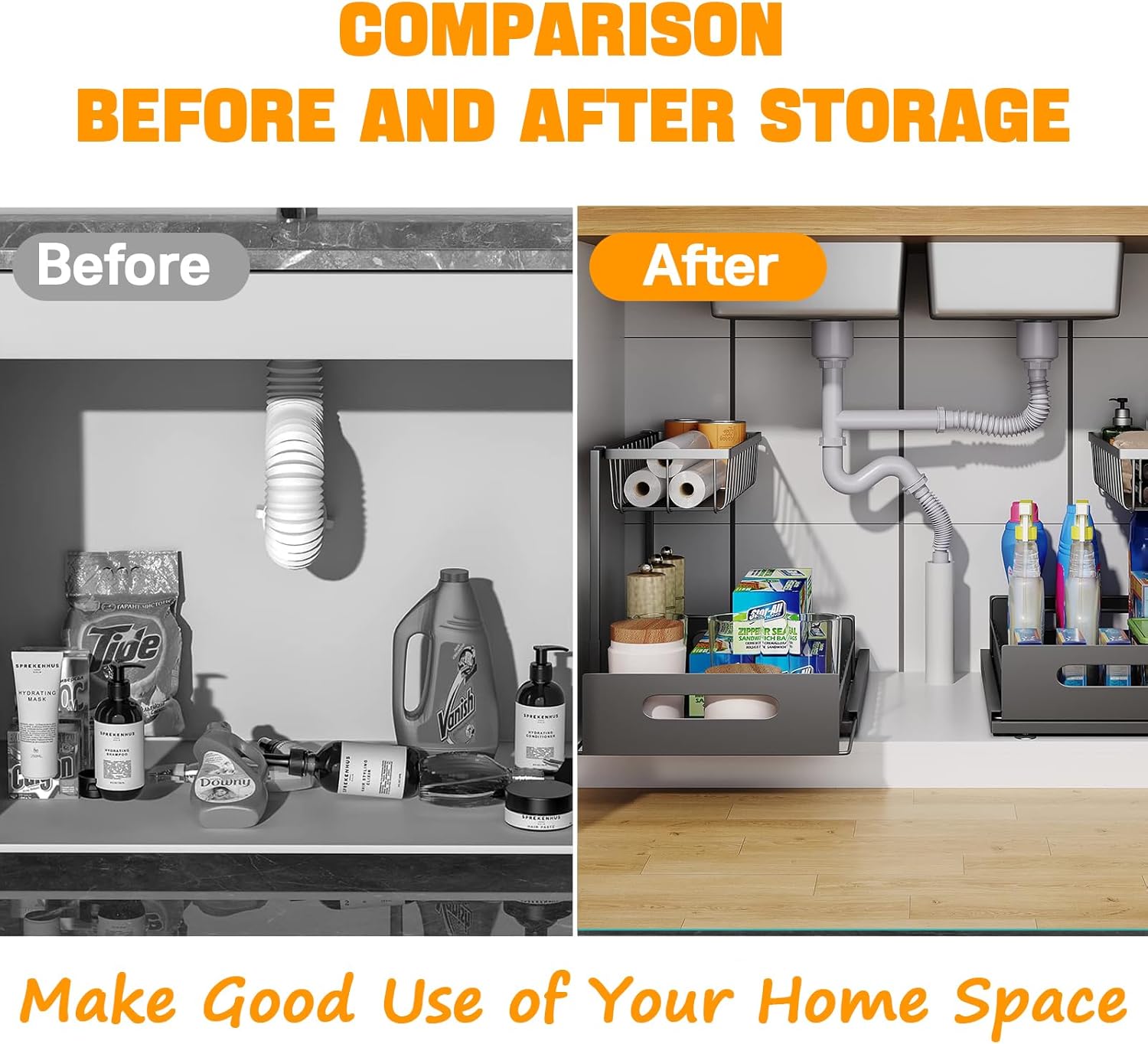 2-Tier Under Sink Sliding Storage Organiser