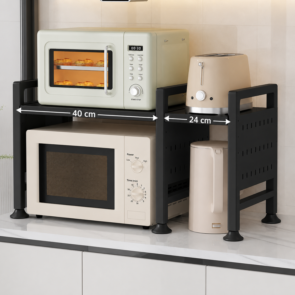 Multifunctional Microwave Shelf Storage Cutlery Tray Spice Holder Kitchen Rack Black