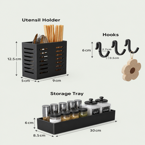 Multifunctional Microwave Shelf Storage Cutlery Tray Spice Holder Kitchen Rack Black