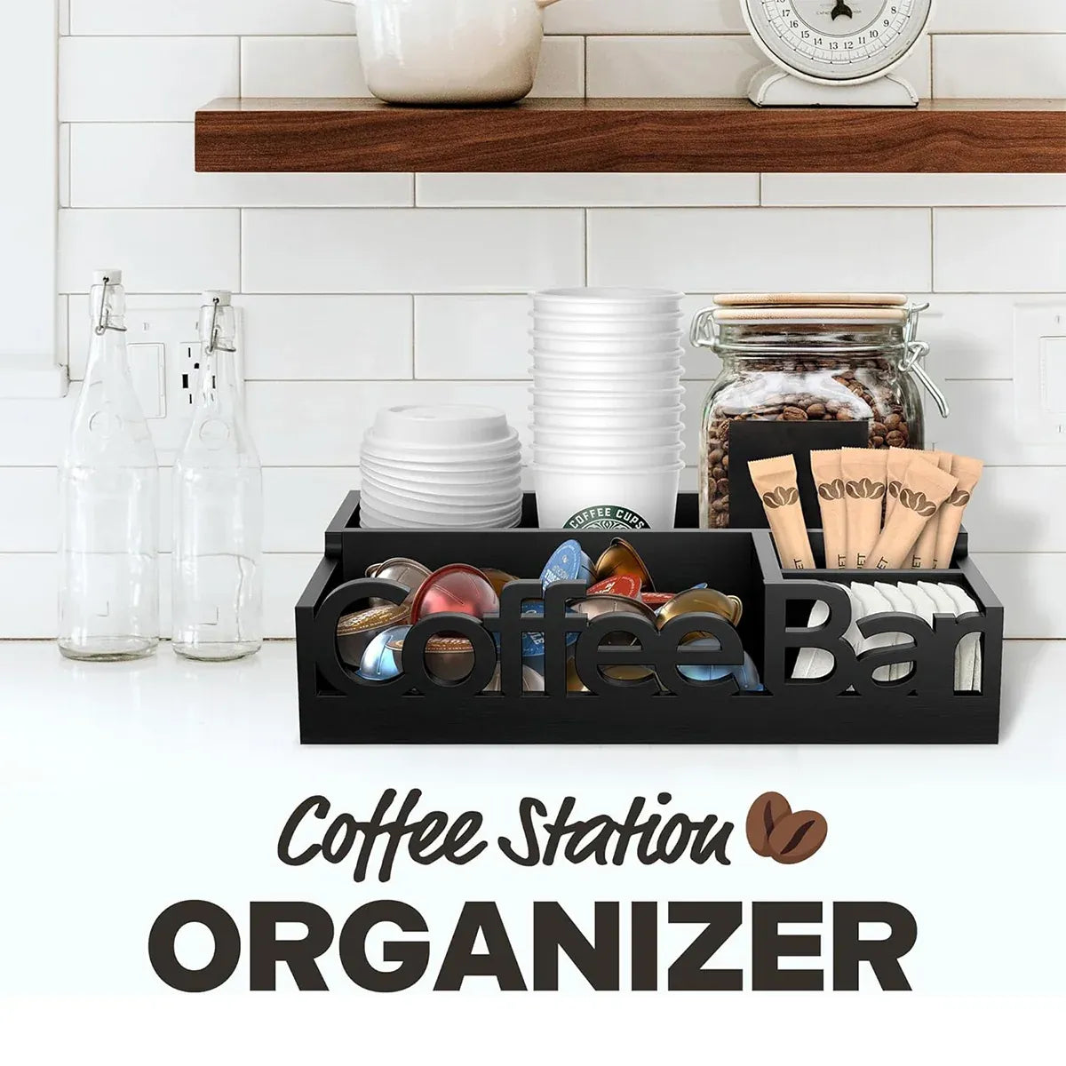 Wooden 4-Compartment Coffee Capsule Storage Box for Kitchen Cafe Desktop Storage