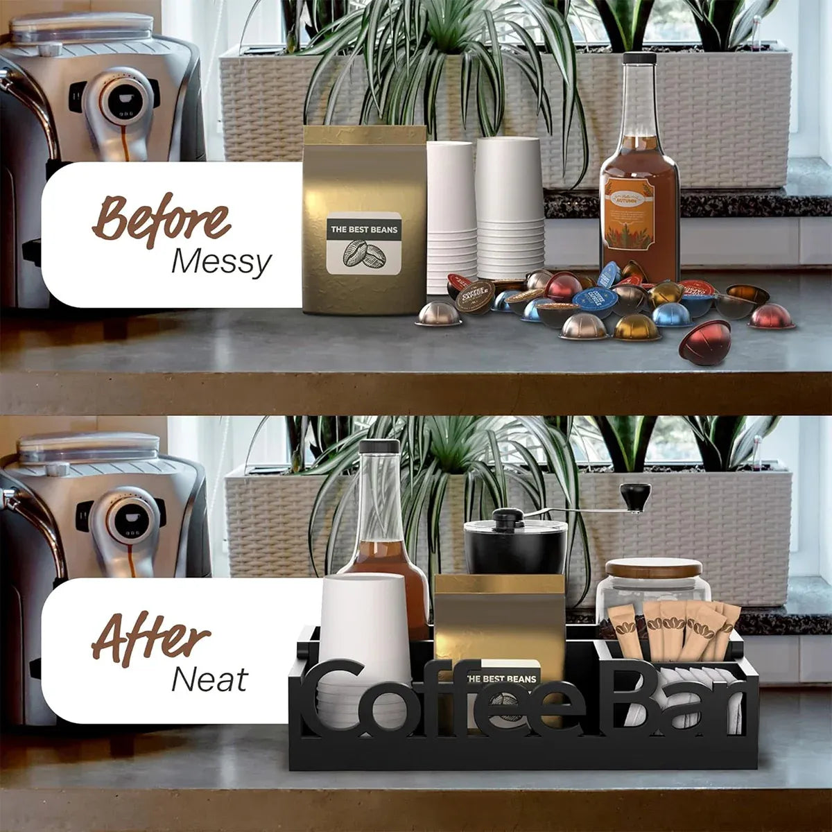 Wooden 4-Compartment Coffee Capsule Storage Box for Kitchen Cafe Desktop Storage