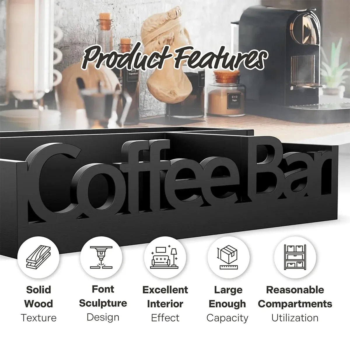 Wooden 4-Compartment Coffee Capsule Storage Box for Kitchen Cafe Desktop Storage