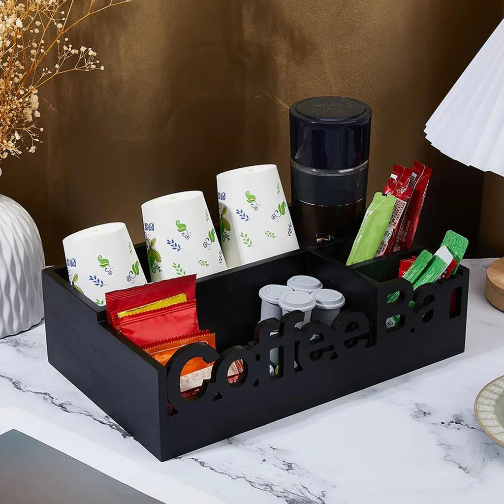 Wooden 4-Compartment Coffee Capsule Storage Box for Kitchen Cafe Desktop Storage