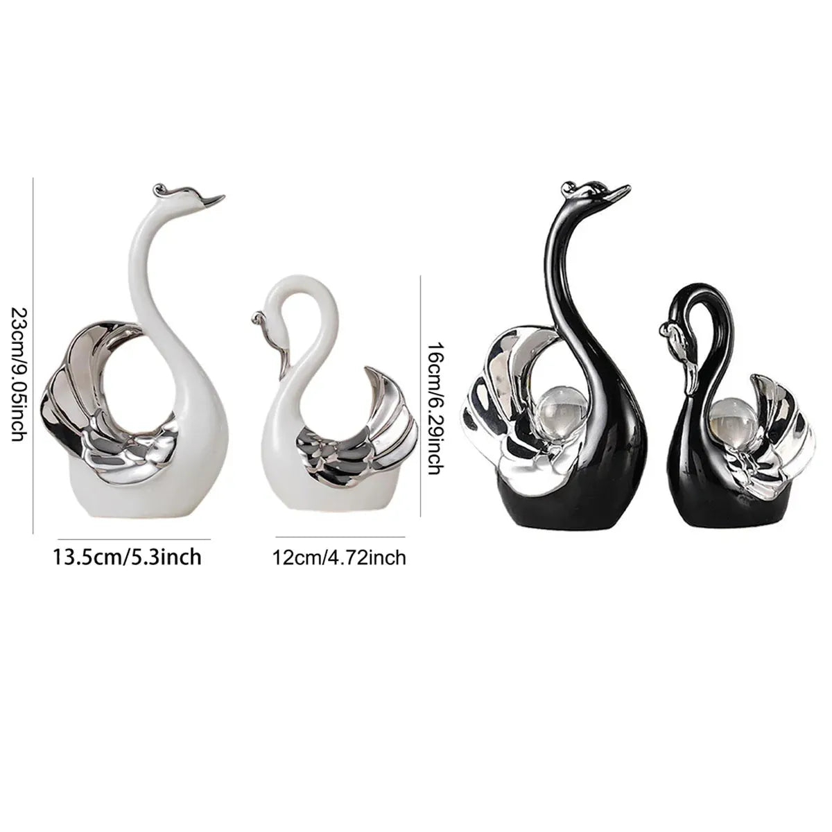 Swan Ceramic Tabletop Ornament Set Home Decor Figurine Gift Room Decoration Art - Black