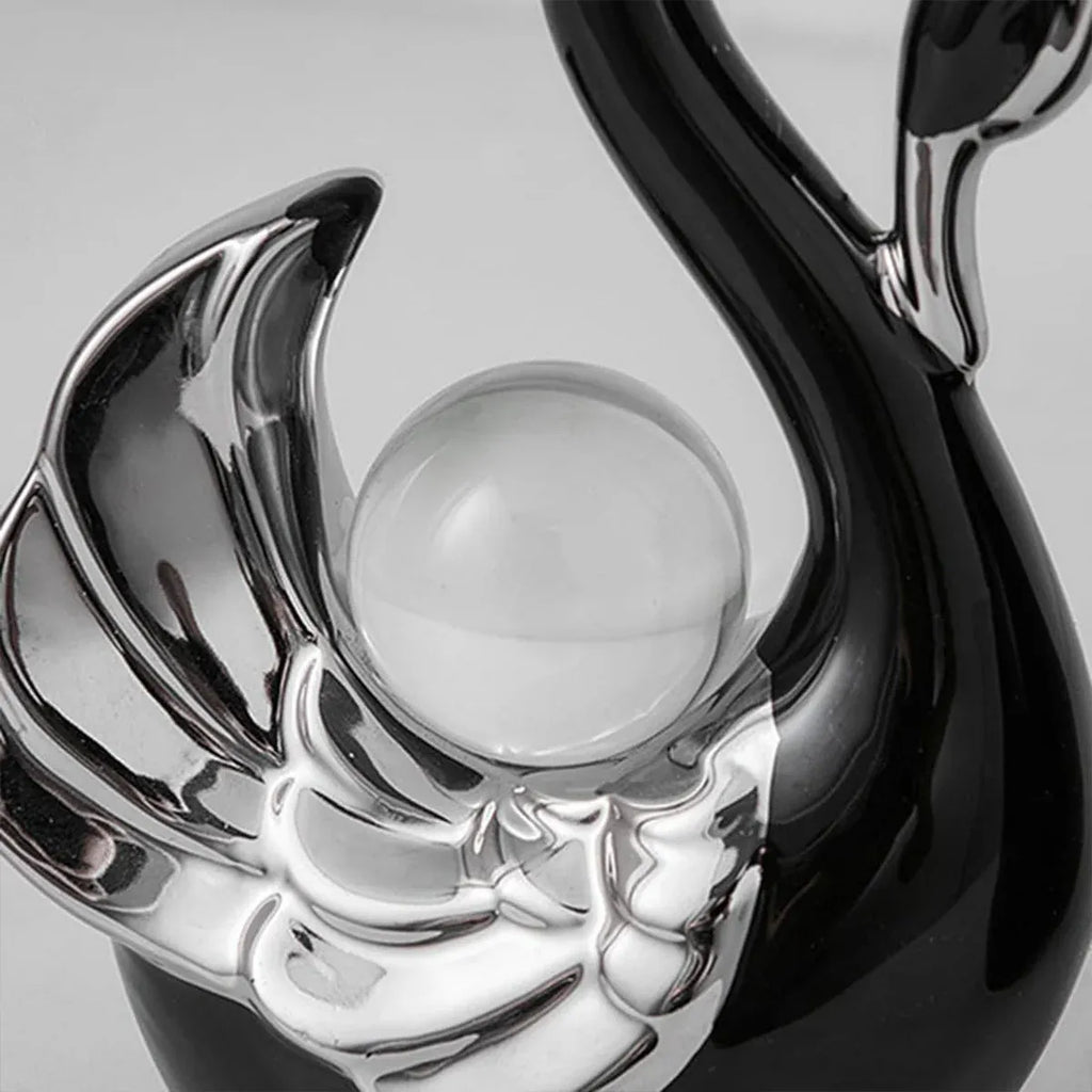 Swan Ceramic Tabletop Ornament Set Home Decor Figurine Gift Room Decoration Art - Black