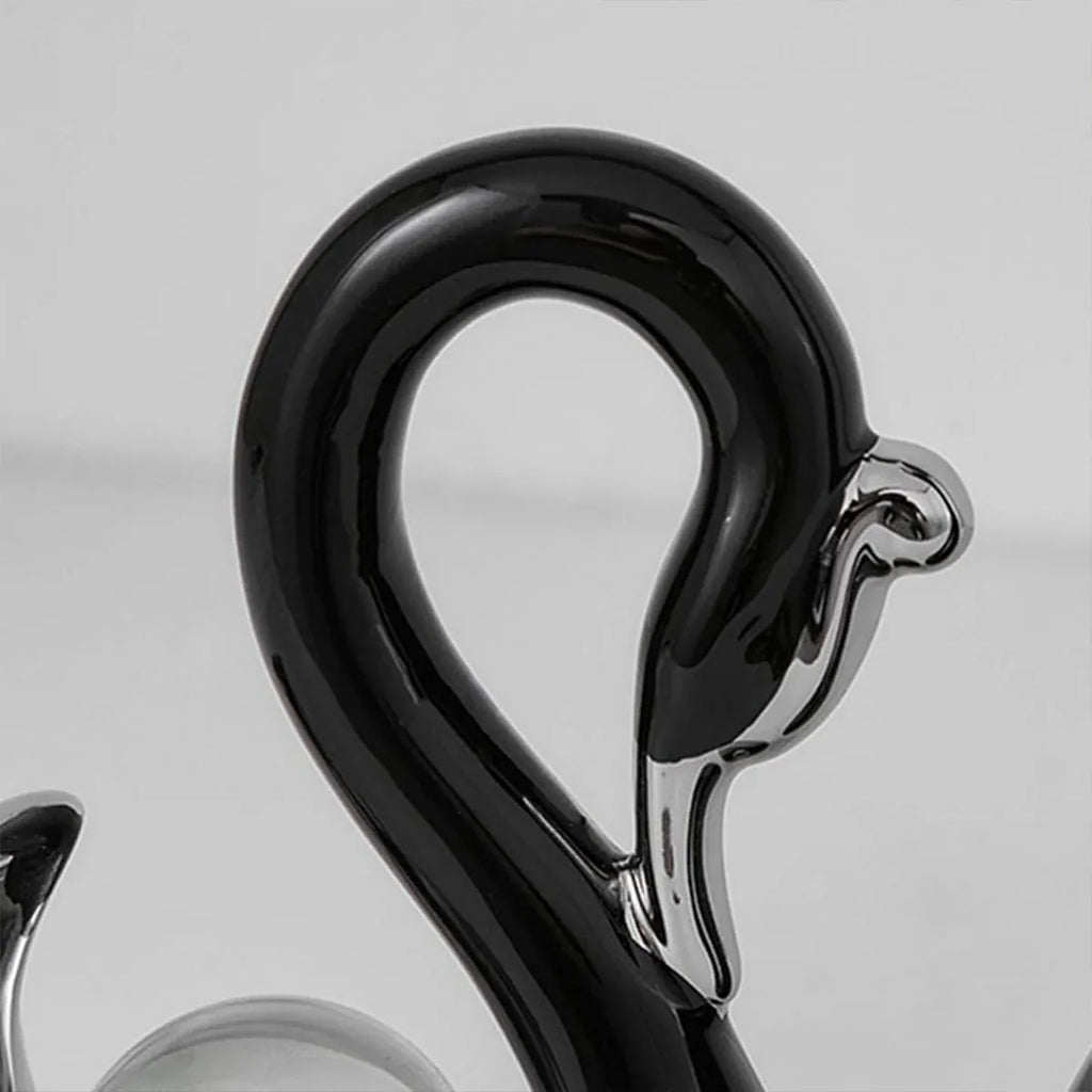 Swan Ceramic Tabletop Ornament Set Home Decor Figurine Gift Room Decoration Art - Black