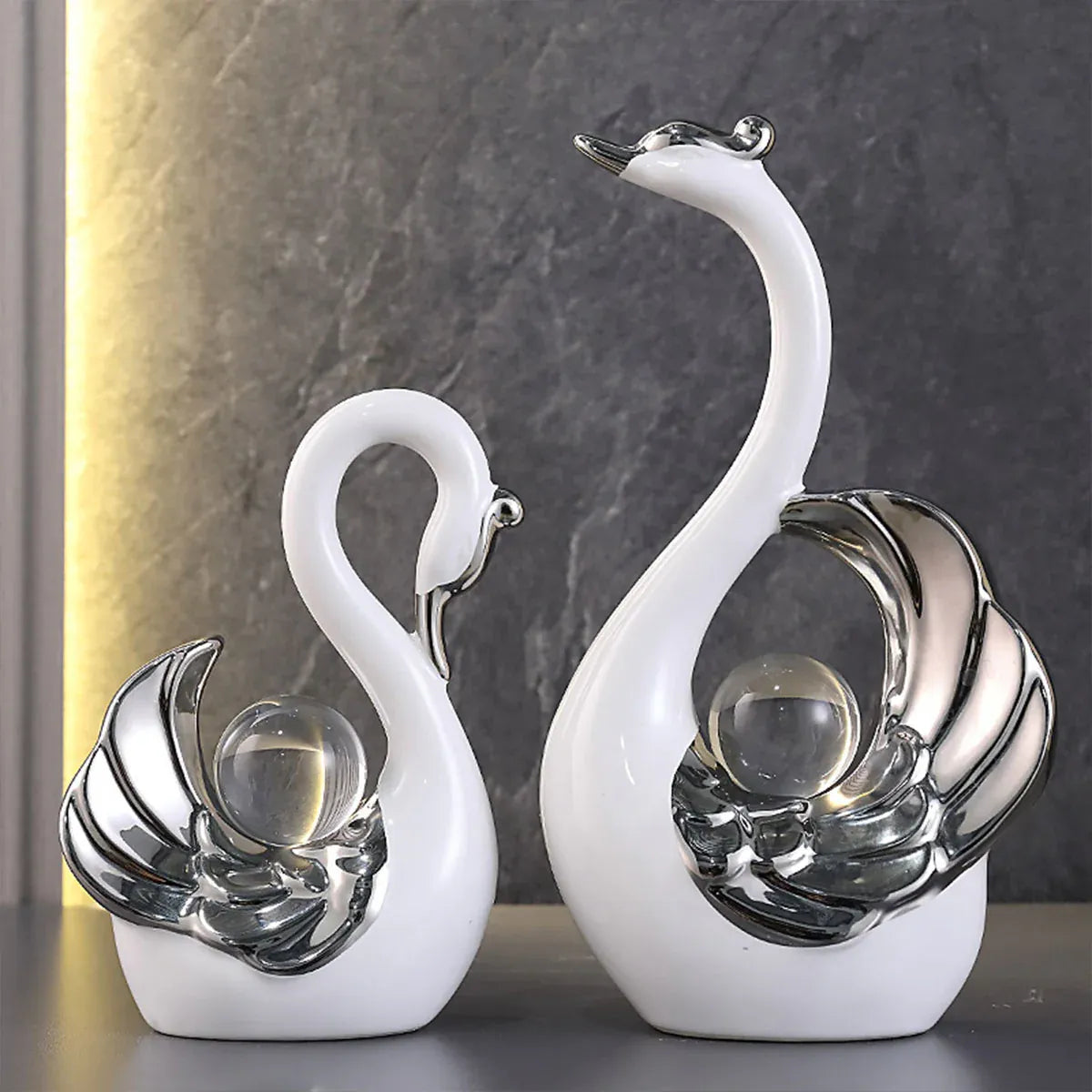 Swan Ceramic Tabletop Ornament Set Home Decor Figurine Gift Room Decoration Art - Black