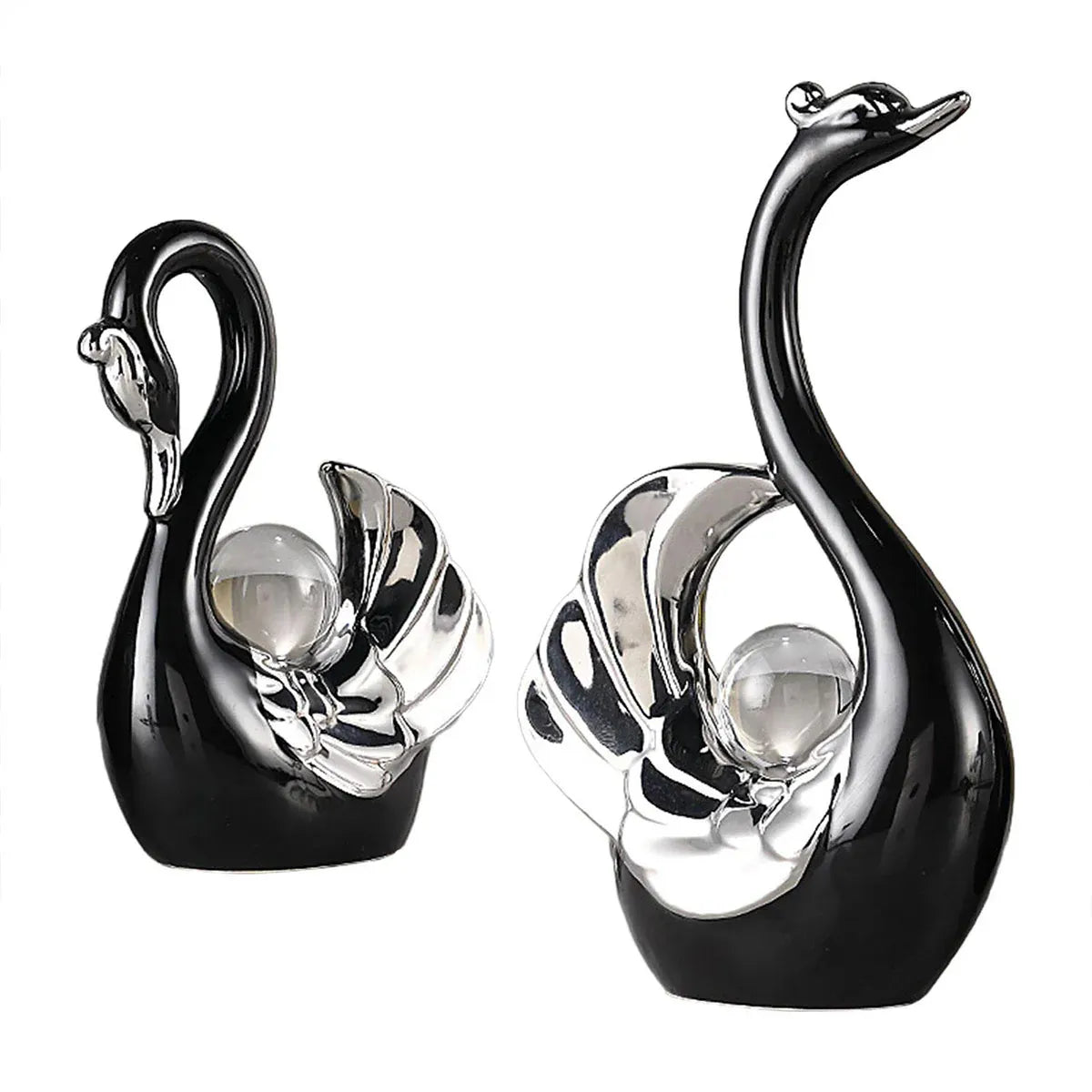 Swan Ceramic Tabletop Ornament Set Home Decor Figurine Gift Room Decoration Art - Black