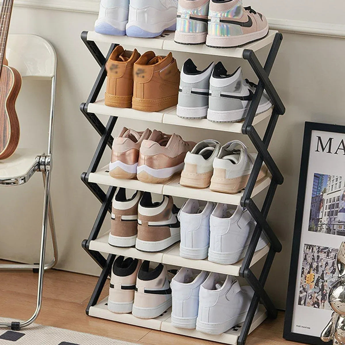 5 Tier Folding Shoe Rack Simple Shoe Storage Organizer for Home and Closet Use