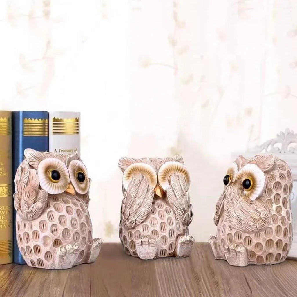 3pcs Resin Owl Ornaments Home Decor Figurines for Living Room Desktop Display