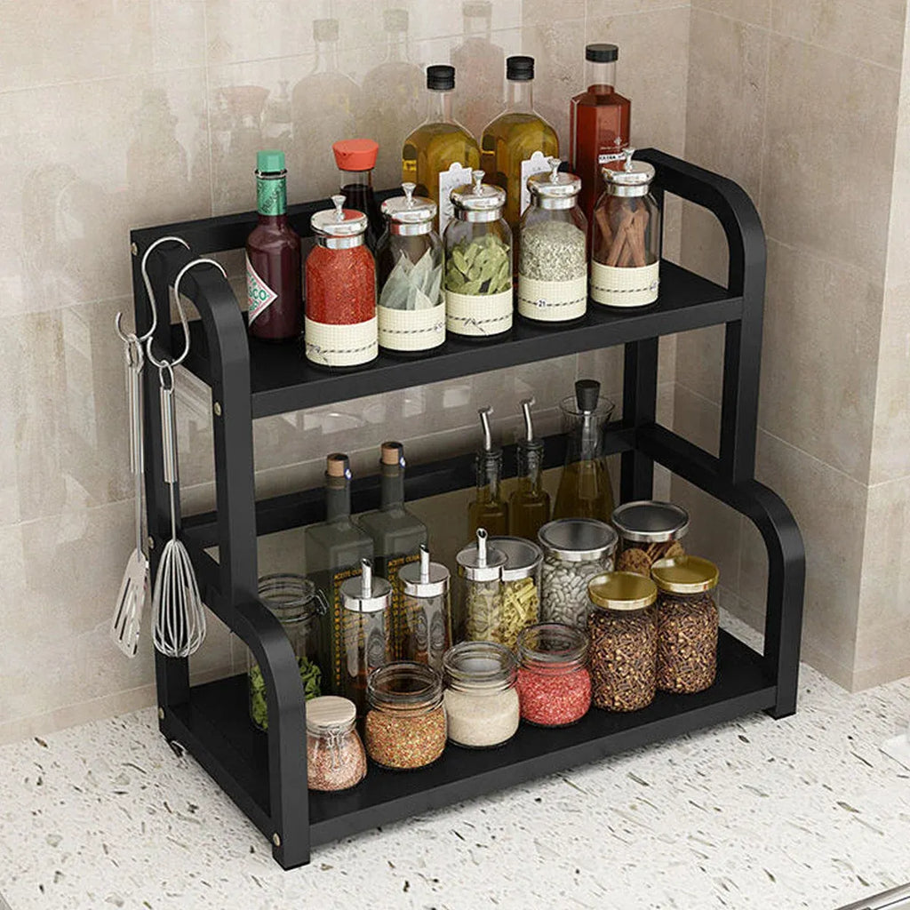 2 Tier Kitchen Spice Rack Storage Organizer Seasoning Stand Shelf Countertop