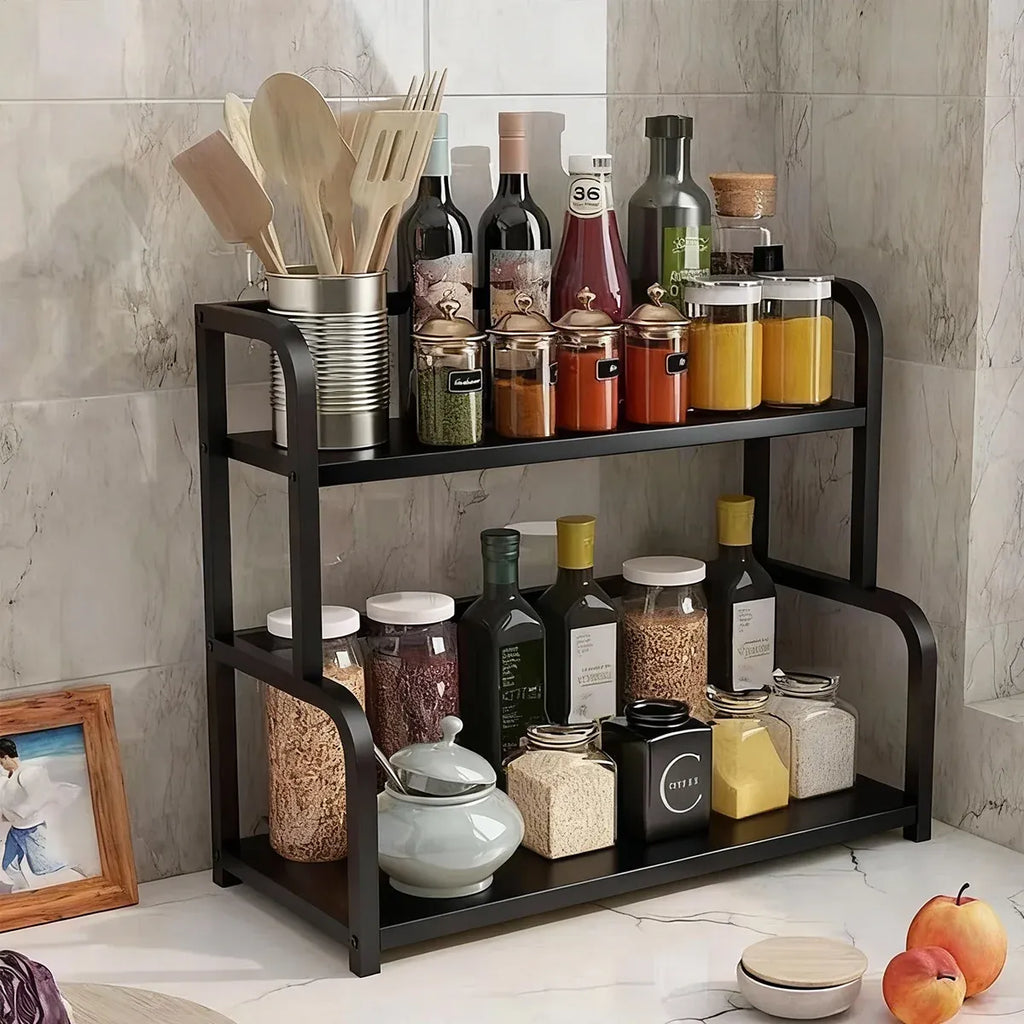 2 Tier Kitchen Spice Rack Storage Organizer Seasoning Stand Shelf Countertop