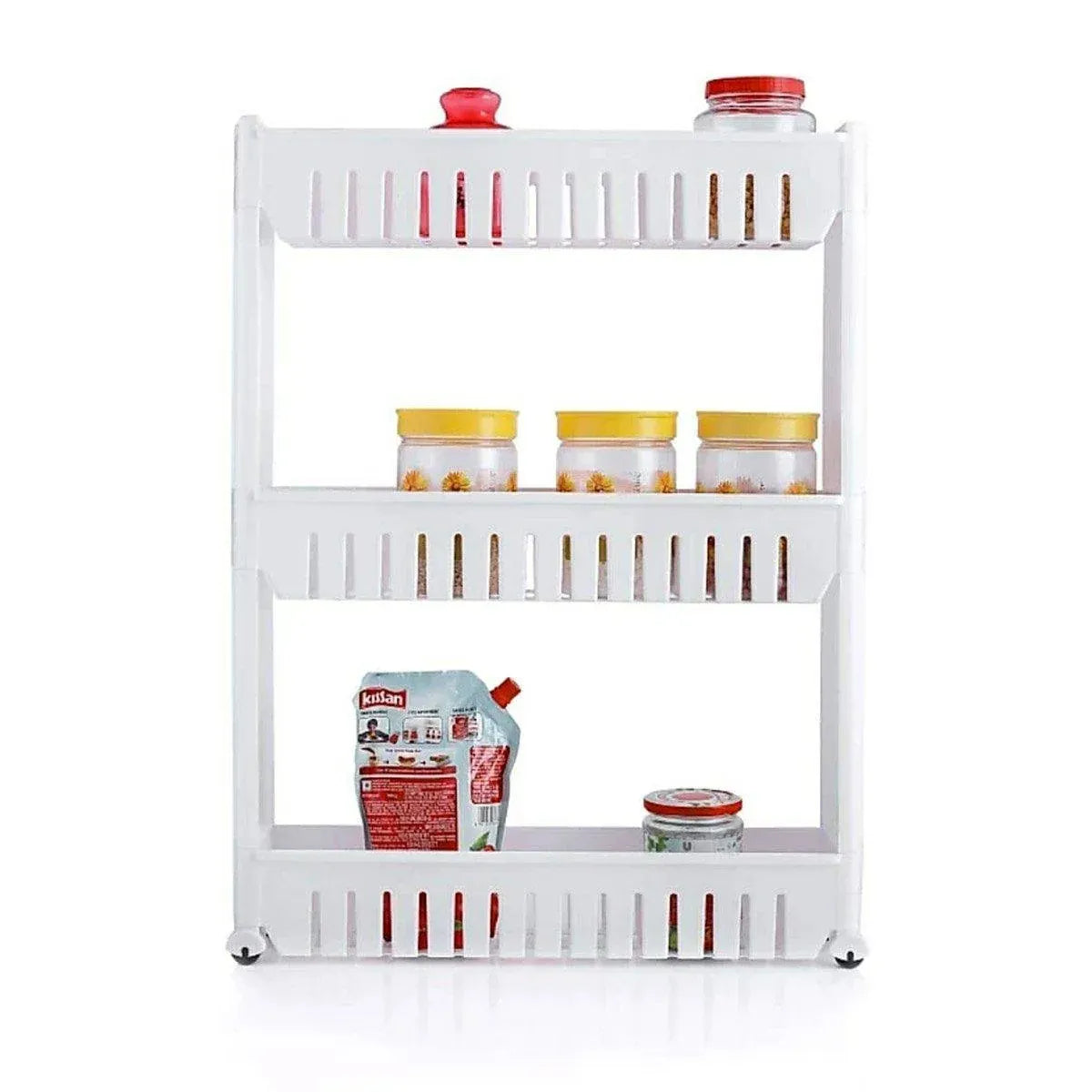 Movable 3 Layer Plastic Kitchen Storage Rack Refrigerator Gap Shelf Organizer