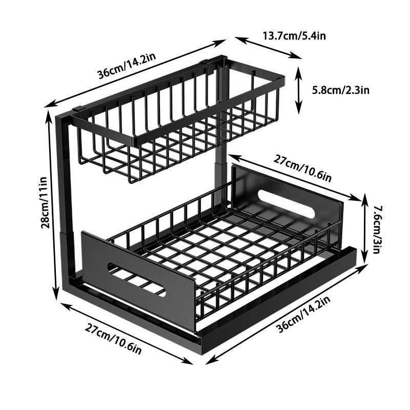 2-Tier L-Shaped Under Sink Sliding Organiser (White)