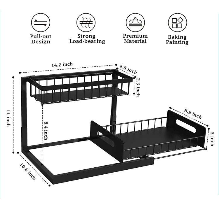2-Tier L-Shaped Under Sink Sliding Organiser (White)