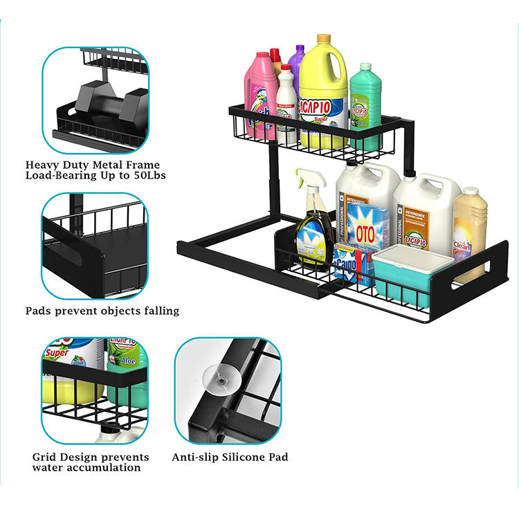 2-Tier L-Shaped Under Sink Sliding Organiser (White)