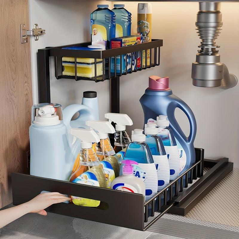2-Tier L-Shaped Under Sink Sliding Organiser (White)