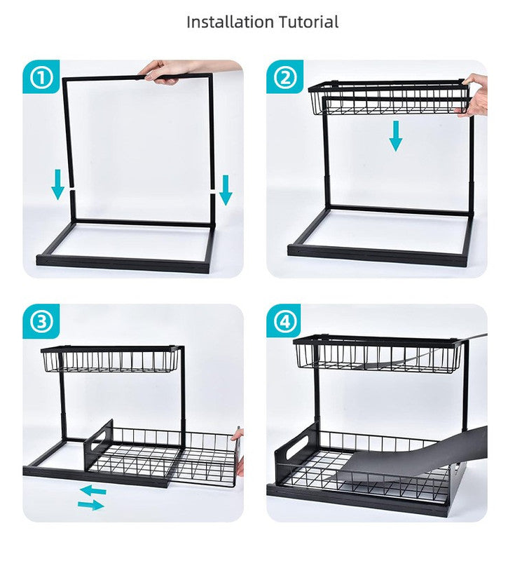 2-Tier L-Shaped Under Sink Sliding Organiser (White)