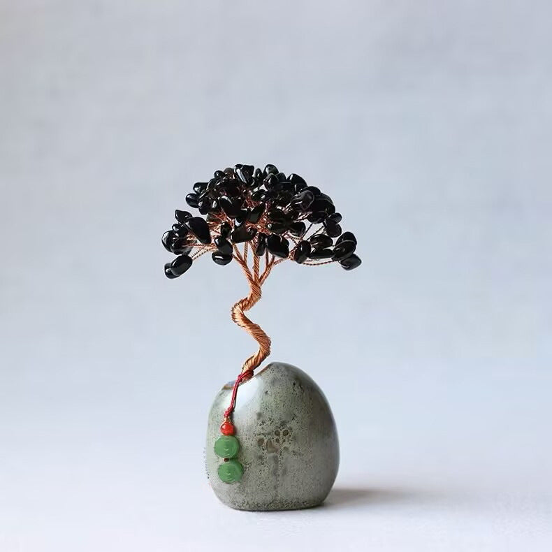 Black Vintage Crystal Money Tree Figurine for Home Decoration