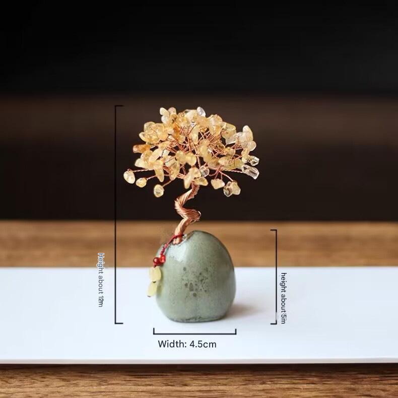 Yellow Vintage Crystal Money Tree Figurine for Home Decoration