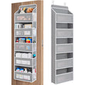 Grey Heavy Duty 5-Tier Over-The-Door Hanging Organizer - Space-Saving Storage with Clear Windows & Mesh Pockets