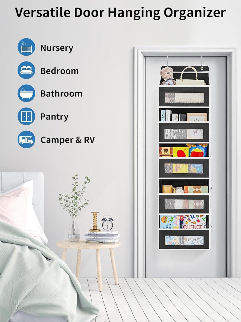 Grey Heavy Duty 5-Tier Over-The-Door Hanging Organizer - Space-Saving Storage with Clear Windows & Mesh Pockets