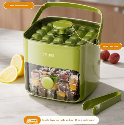 48-Cube Press-Release Ice Maker & Storage Bin Set (Green)