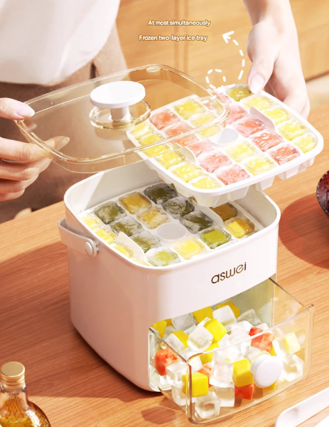 48-Cube Press-Release Ice Maker & Storage Bin Set (Green)
