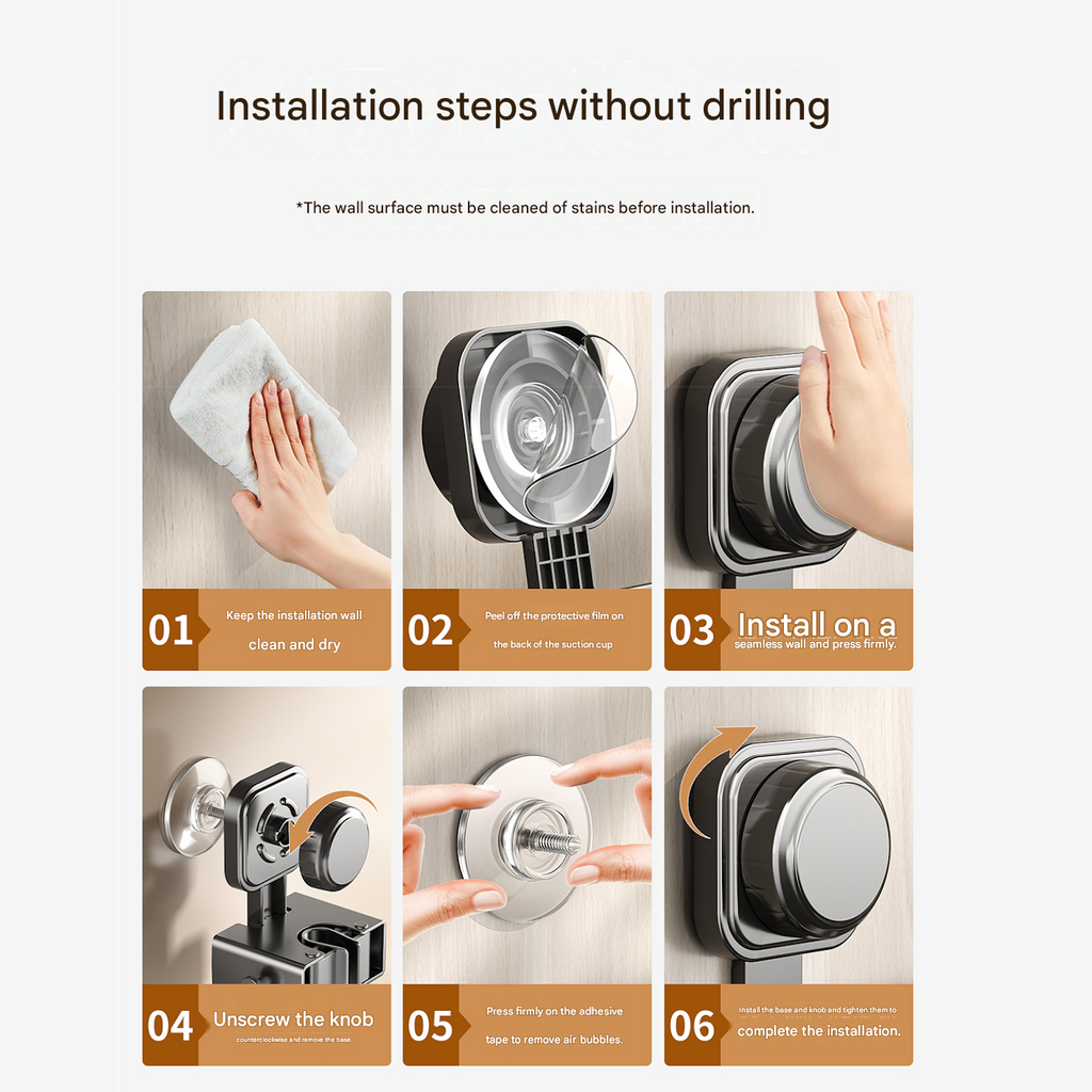 1 pack Grey Suction Cup Mop and Broom Holder Wall Mount - No Drill Adhesive Hook for Bathroom, Kitchen and Laundry, Strong Hold Reusable Storage Organiser for Cleaning Tools