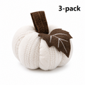 3-pack White Knitted Pumpkin Decoration - Polyester Fabric Fall Harvest Ornament With Hanging Loop For Thanksgiving Table Centre And Farmhouse Home Decor