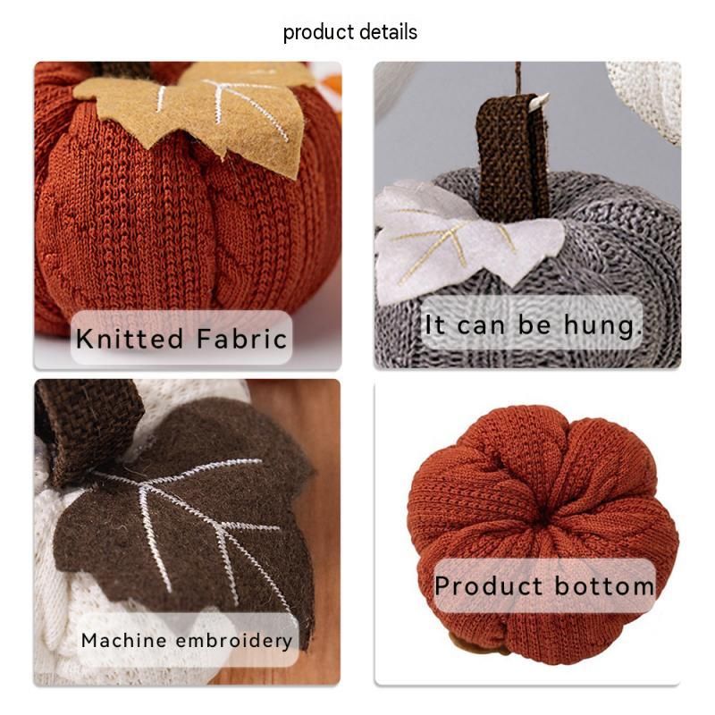 3-pack White Knitted Pumpkin Decoration - Polyester Fabric Fall Harvest Ornament With Hanging Loop For Thanksgiving Table Centre And Farmhouse Home Decor