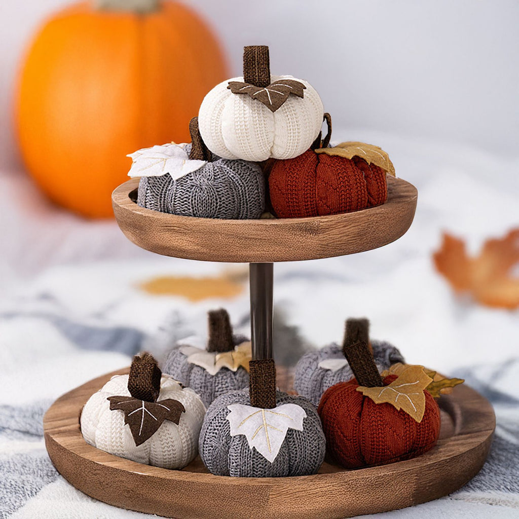 3-pack White Knitted Pumpkin Decoration - Polyester Fabric Fall Harvest Ornament With Hanging Loop For Thanksgiving Table Centre And Farmhouse Home Decor